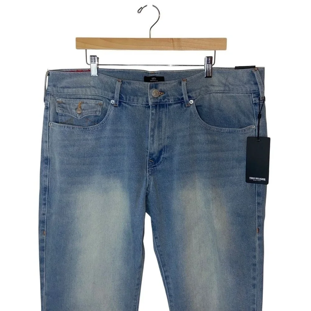 True Religion Geno Relaxed Slim Jeans Light Brisk 36x32 Horseshoe Flap Pocket